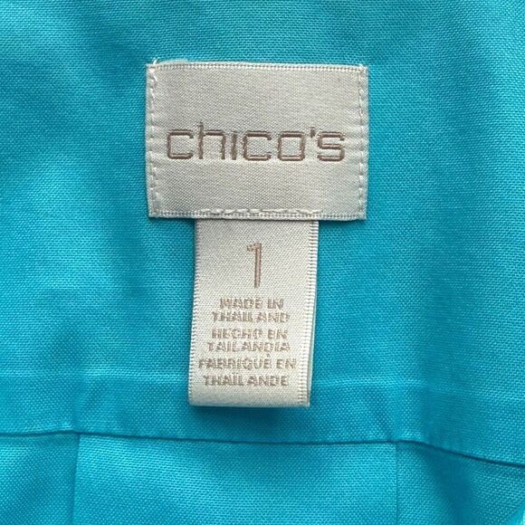 Chico's No Iron 100% Cotton 3/4 Sleeve Collared Button-Up Shirt Blue Size 1 - Picture 10 of 10
